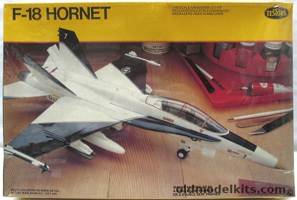 Testors 1/48 Northrop F-18 (F/A-18) or TF-18A Hornet - Hornet #7 / #3 / Navy Service Camouflage, 581 plastic model kit